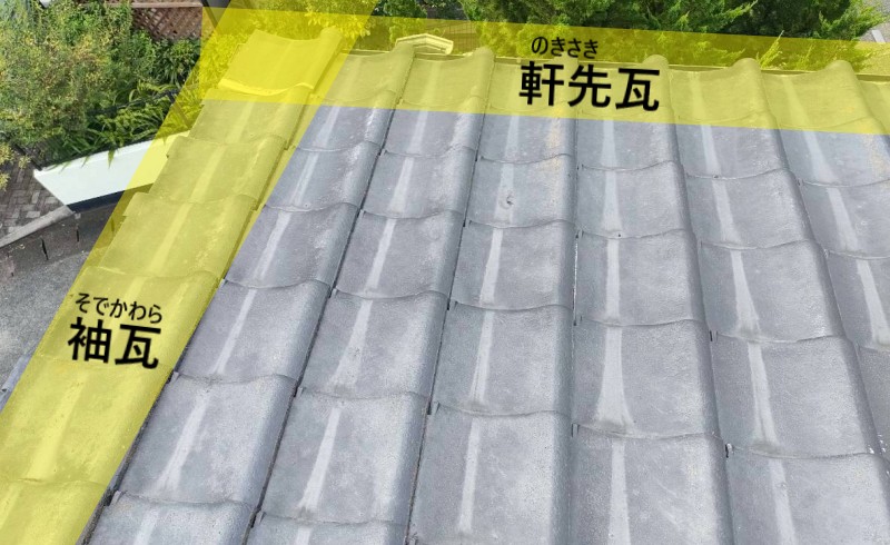 軒先瓦と袖瓦　風の影響を受けやすい